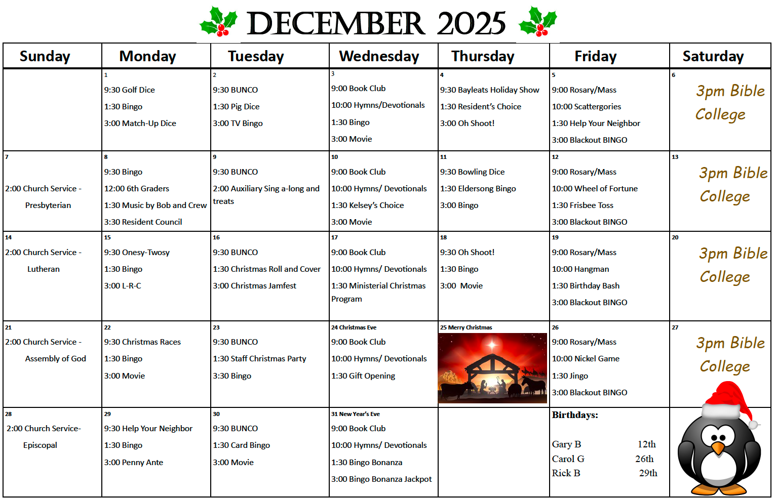 Pembilier December calendar