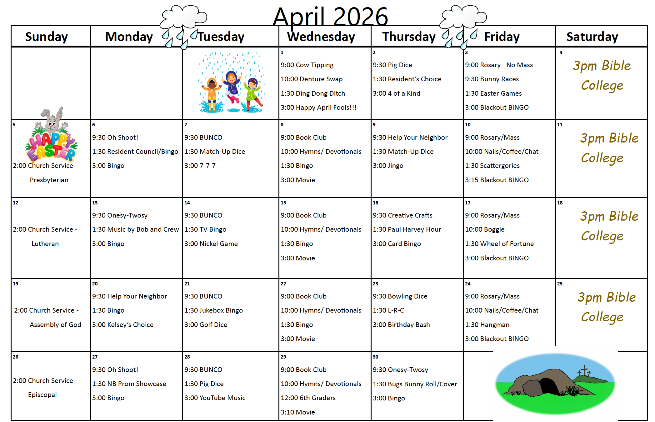 April calendar for Pembilier