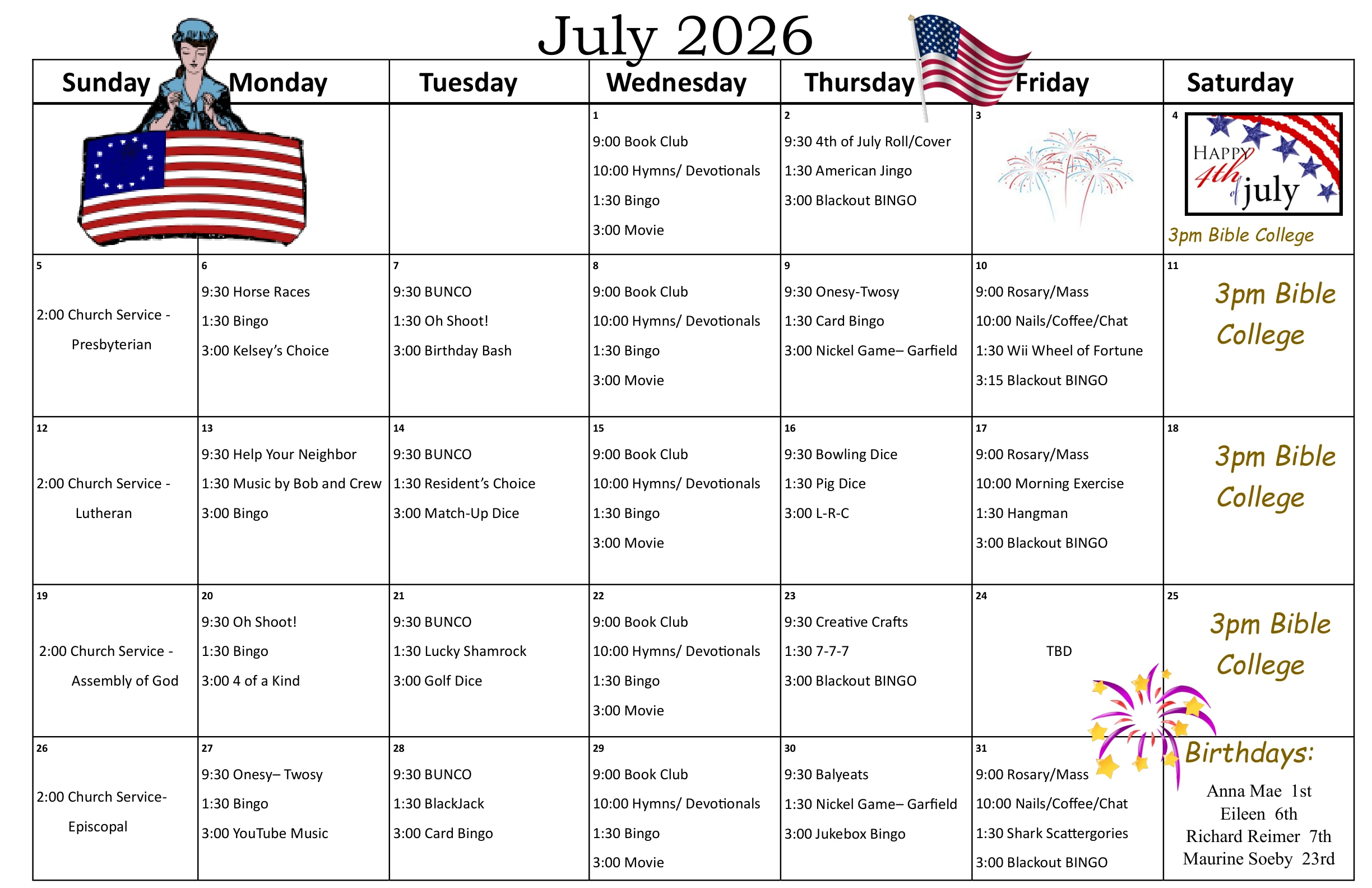 July 2026 Pembilier Activities
