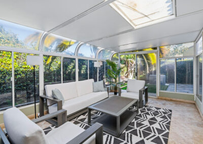 A covered patio at Newport Heights