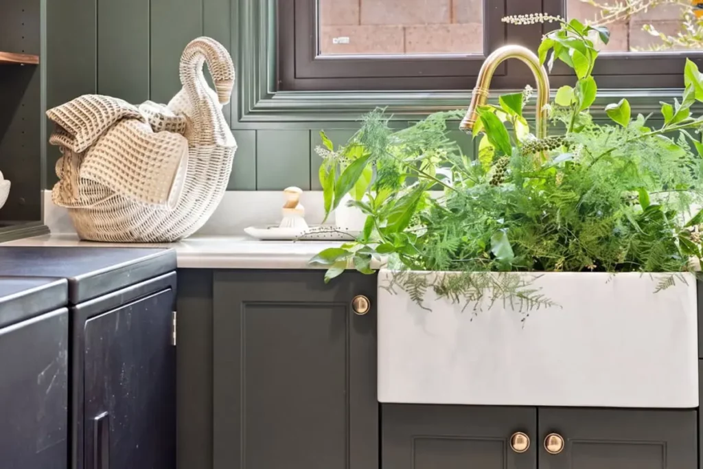 A sink filled with houseplants