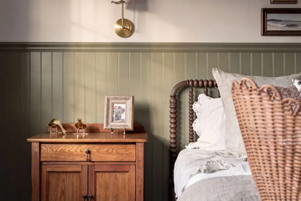 Wooden nightstand with a photo frame