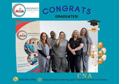 Group picture with five graduates at the Prosperity Training Center