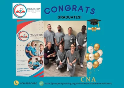 Group picture with seven graduates at the Prosperity Training Center