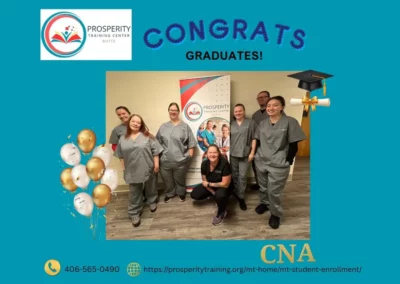 Group picture with seven graduates at the Prosperity Training Center