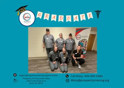 Group picture with seven graduates at the Prosperity Training Center